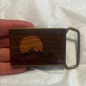 Wooden and Solid Brass Mountain Belt Buckle